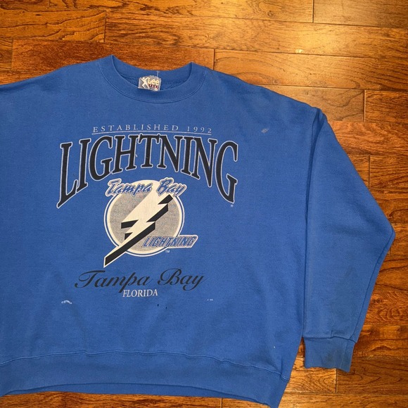 Vintage 1992 Lee Sport Tampa Bay Lightning Sweatshirt 2XL Blue NHL Hockey - Picture 1 of 8